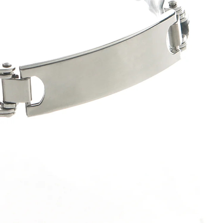 Armband i rostfritt stål. 12mm tuff silver svart kedjedesign. Graverbar platta. - Bild 3