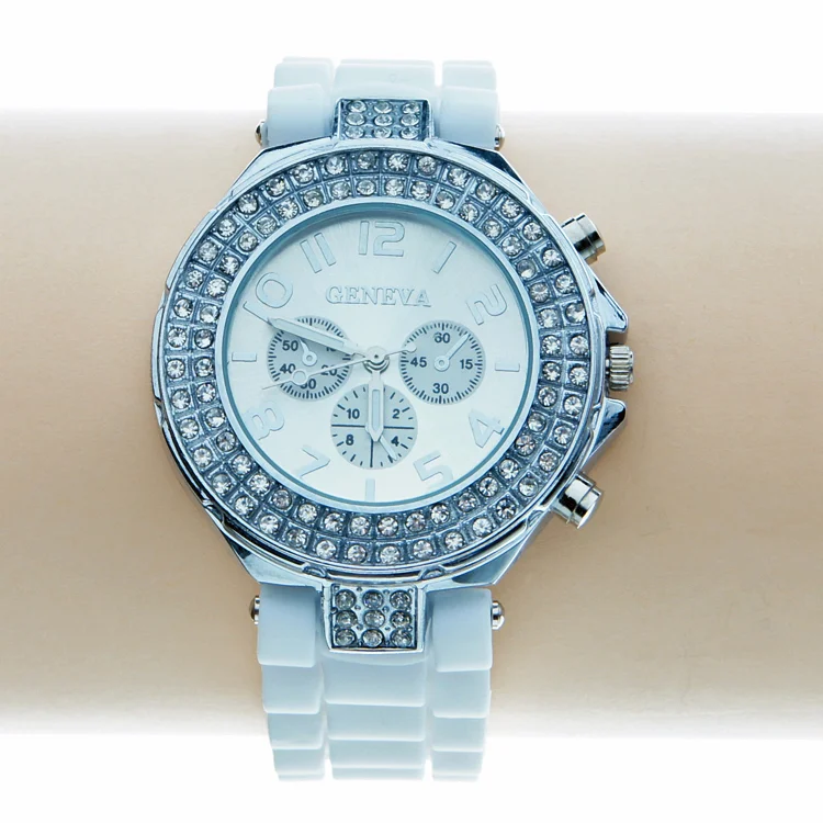 Armbandsur Unisex-diamondstyle, Fashionklocka med lyxig framtoning till superpris! Vitt silikonarmband.