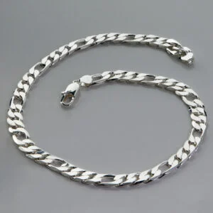 Halskedja. Massiv Figaro-kedja, ca 50cm. 12mm länkbredd. Äkta Sterling-silverlook. - Bild 3
