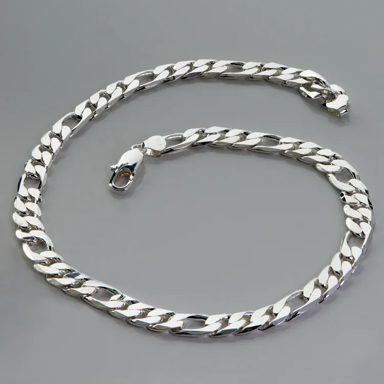Halskedja. Massiv Figaro-kedja, ca 50cm. 12mm länkbredd. Äkta Sterling-silverlook. - Bild 3