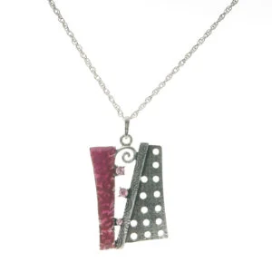 Halskedja med hängsmycke abstrakt konsthantverk. Kollektion 2023 rosa emaljlook, retrosilver/diamondstyle - Bild 2