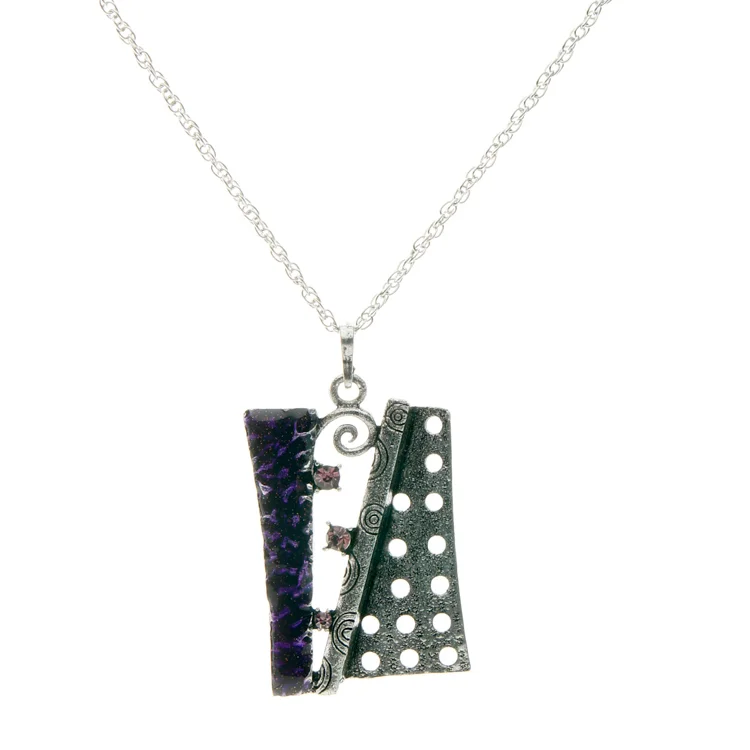 Halskedja med hängsmycke abstrakt konsthantverk. Kollektion 2023 violett emaljlook, retrosilver/diamondstyle - Bild 2