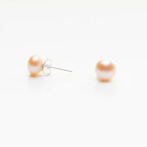 Pärlhalsband, peach, 45cm & örhängen. Äkta marin-kultiverade pärlor 8-9mm. Fin lyster - Bild 3