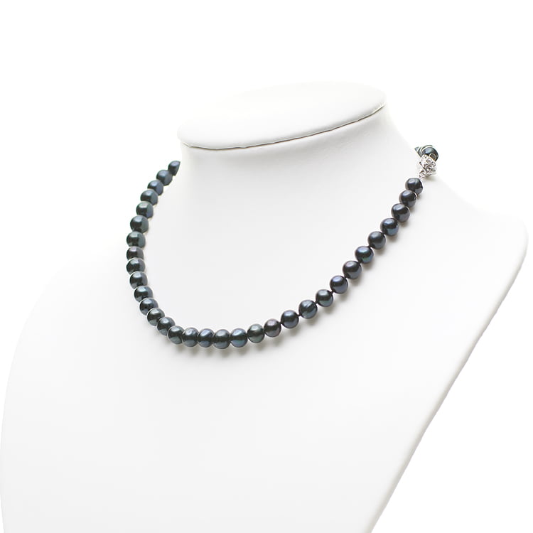 P rlhalsband Svart 45cm kta Marinkultiverade P rlor 8mm Fin Lyster 