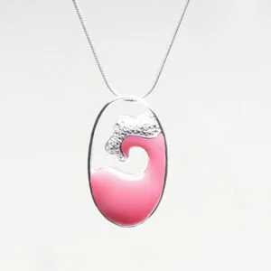 Silverhalskedja. Hängsmycke och örhängen i rosa emalj och silver. - Bild 2